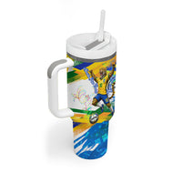 Personalized Brazil 6 Time World Football Champion 2026 Tumbler With Handle Hexa Brasil Jaguar Mascot - Graffiti Splash Art