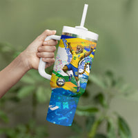 Personalized Brazil 6 Time World Football Champion 2026 Tumbler With Handle Hexa Brasil Jaguar Mascot - Graffiti Splash Art