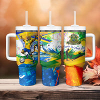 Personalized Brazil 6 Time World Football Champion 2026 Tumbler With Handle Hexa Brasil Jaguar Mascot - Graffiti Splash Art