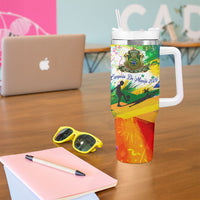 Personalized Brazil 6 Time World Football Champion 2026 Tumbler With Handle Hexa Brasil Jaguar Mascot - Graffiti Splash Art