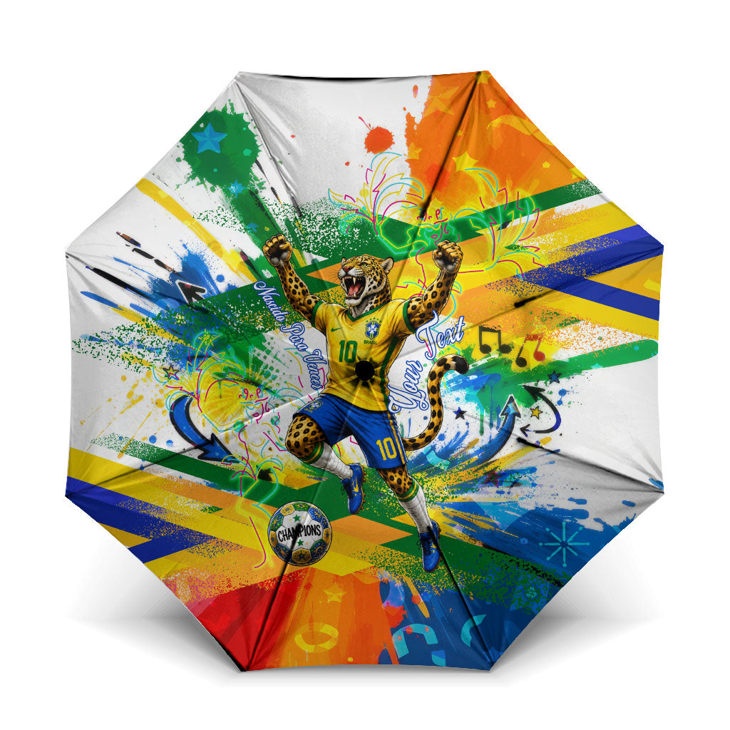 Personalized Brazil 6 Time World Football Champion 2026 Umbrella Hexa Brasil Jaguar Mascot - Graffiti Splash Art