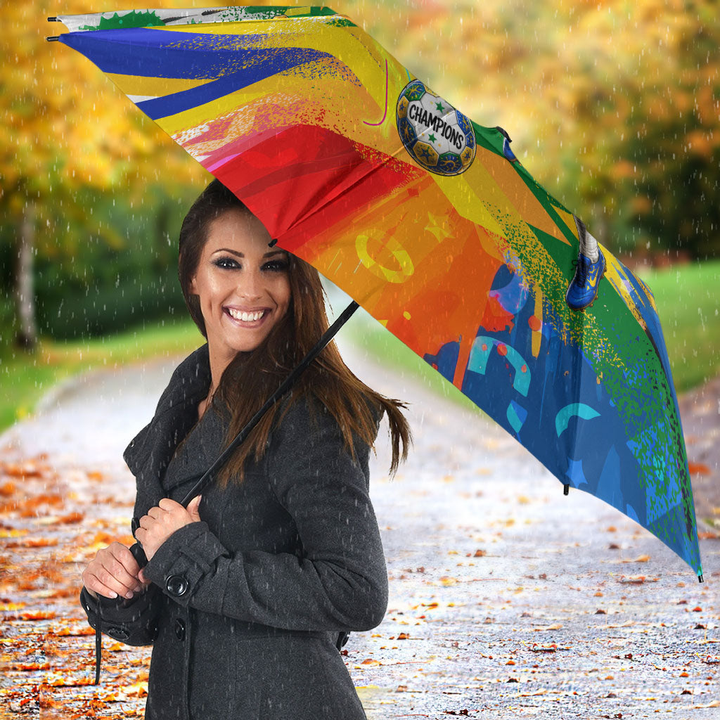 Personalized Brazil 6 Time World Football Champion 2026 Umbrella Hexa Brasil Jaguar Mascot - Graffiti Splash Art