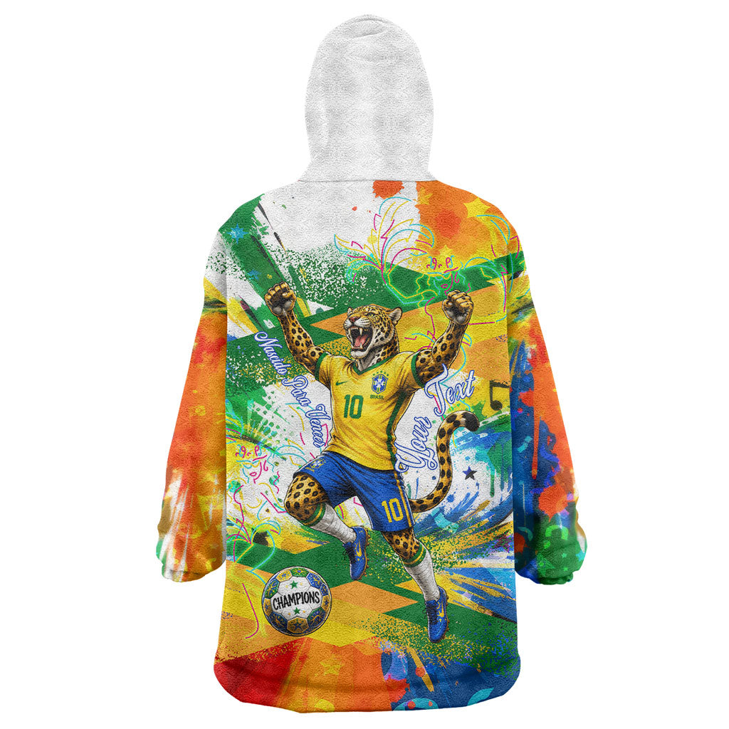 Personalized Brazil 6 Time World Football Champion 2026 Wearable Blanket Hoodie Hexa Brasil Jaguar Mascot - Graffiti Splash Art