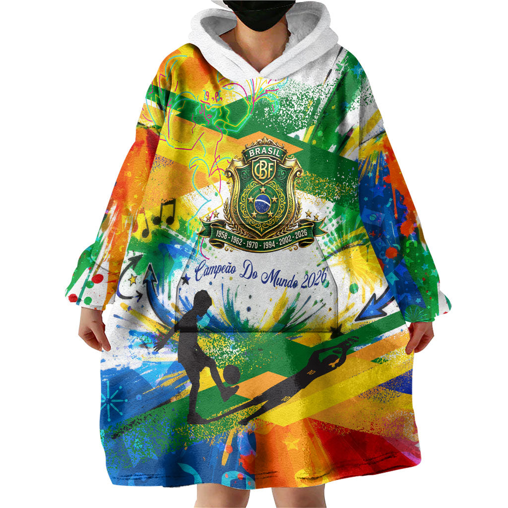 Personalized Brazil 6 Time World Football Champion 2026 Wearable Blanket Hoodie Hexa Brasil Jaguar Mascot - Graffiti Splash Art
