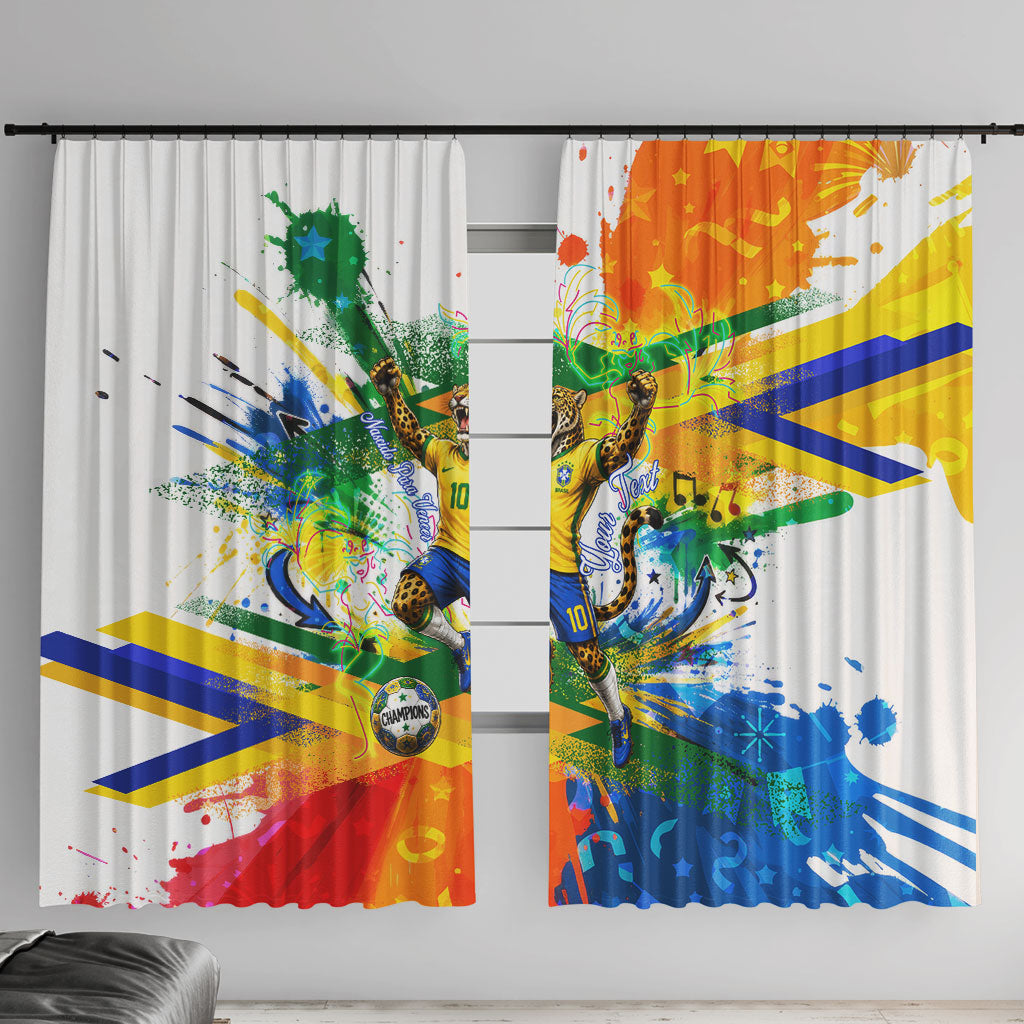 Personalized Brazil 6 Time World Football Champion 2026 Window Curtain Hexa Brasil Jaguar Mascot - Graffiti Splash Art