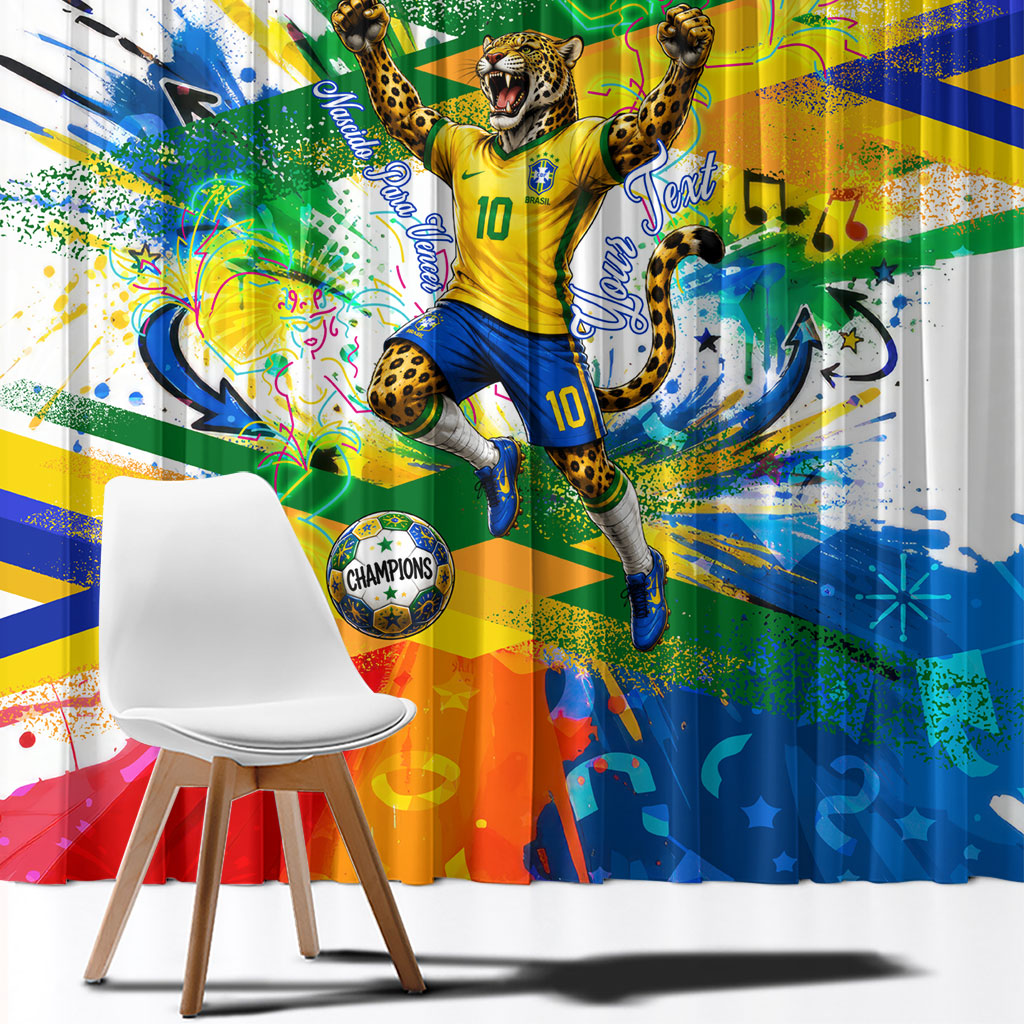 Personalized Brazil 6 Time World Football Champion 2026 Window Curtain Hexa Brasil Jaguar Mascot - Graffiti Splash Art