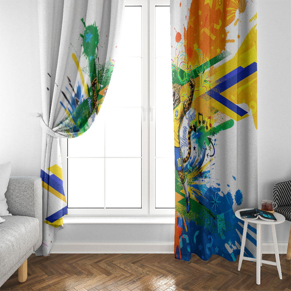 Personalized Brazil 6 Time World Football Champion 2026 Window Curtain Hexa Brasil Jaguar Mascot - Graffiti Splash Art