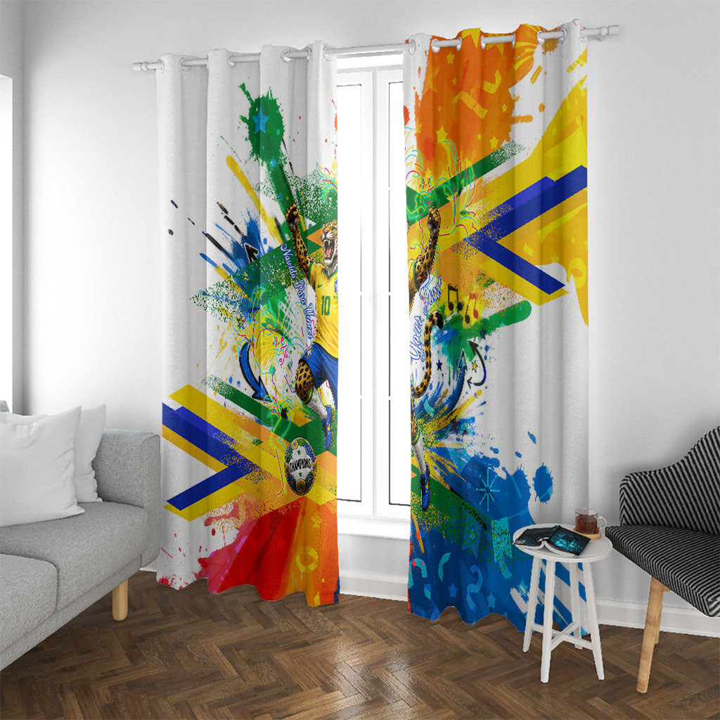 Personalized Brazil 6 Time World Football Champion 2026 Window Curtain Hexa Brasil Jaguar Mascot - Graffiti Splash Art