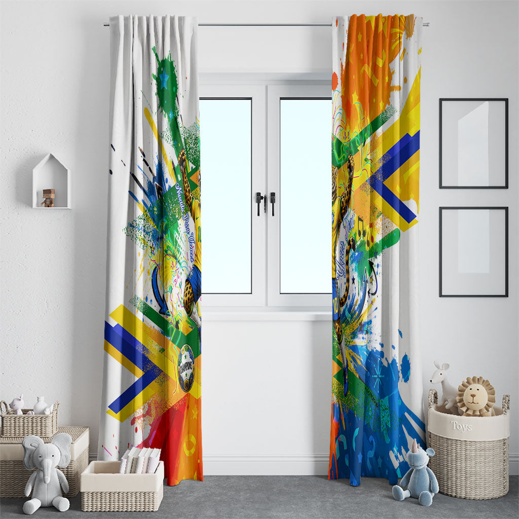 Personalized Brazil 6 Time World Football Champion 2026 Window Curtain Hexa Brasil Jaguar Mascot - Graffiti Splash Art