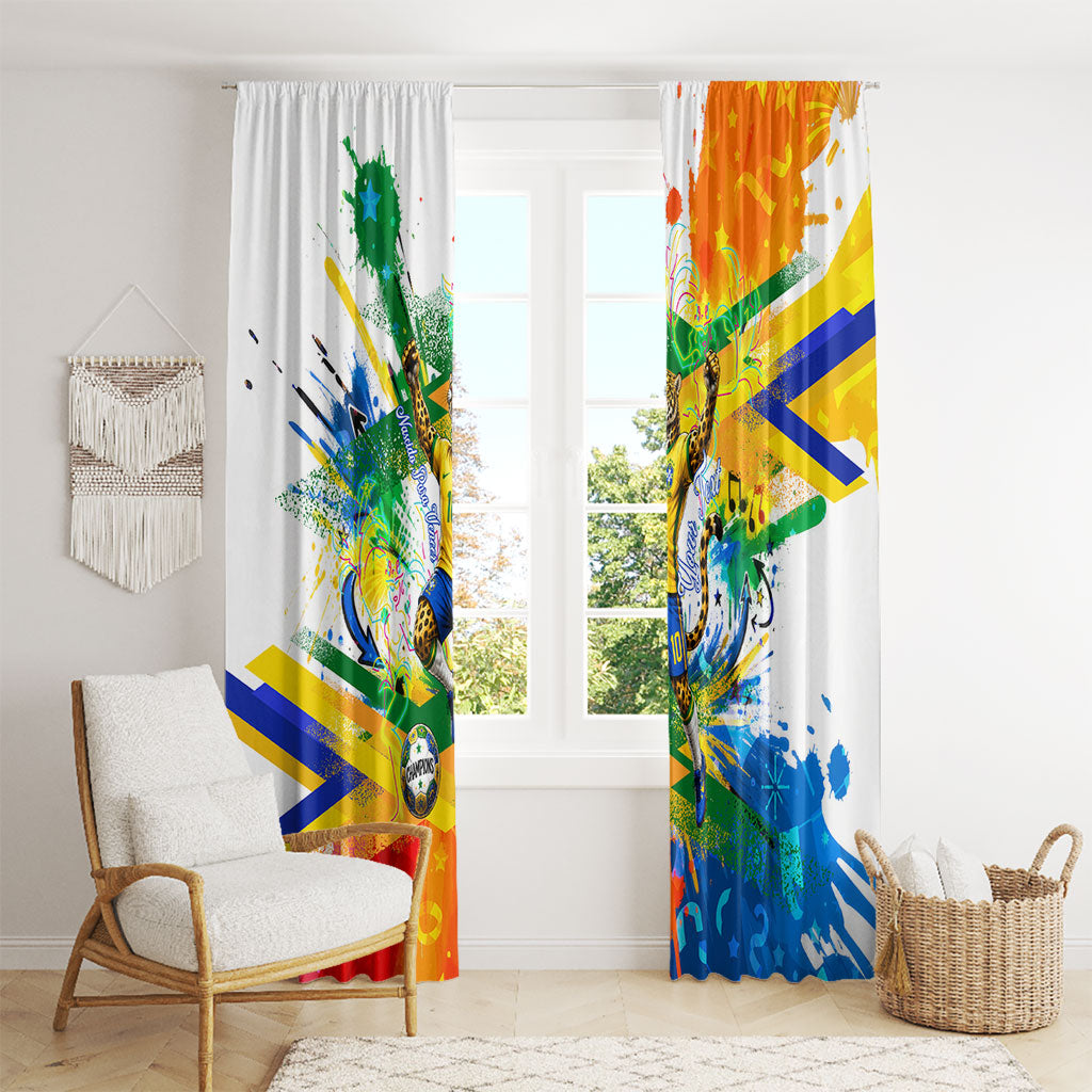 Personalized Brazil 6 Time World Football Champion 2026 Window Curtain Hexa Brasil Jaguar Mascot - Graffiti Splash Art
