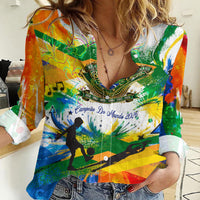 Personalized Brazil 6 Time World Football Champion 2026 Women Casual Shirt Hexa Brasil Jaguar Mascot - Graffiti Splash Art