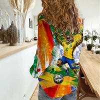 Personalized Brazil 6 Time World Football Champion 2026 Women Casual Shirt Hexa Brasil Jaguar Mascot - Graffiti Splash Art