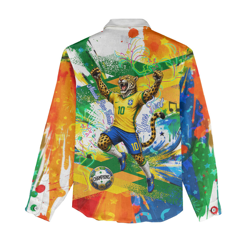 Personalized Brazil 6 Time World Football Champion 2026 Women Casual Shirt Hexa Brasil Jaguar Mascot - Graffiti Splash Art