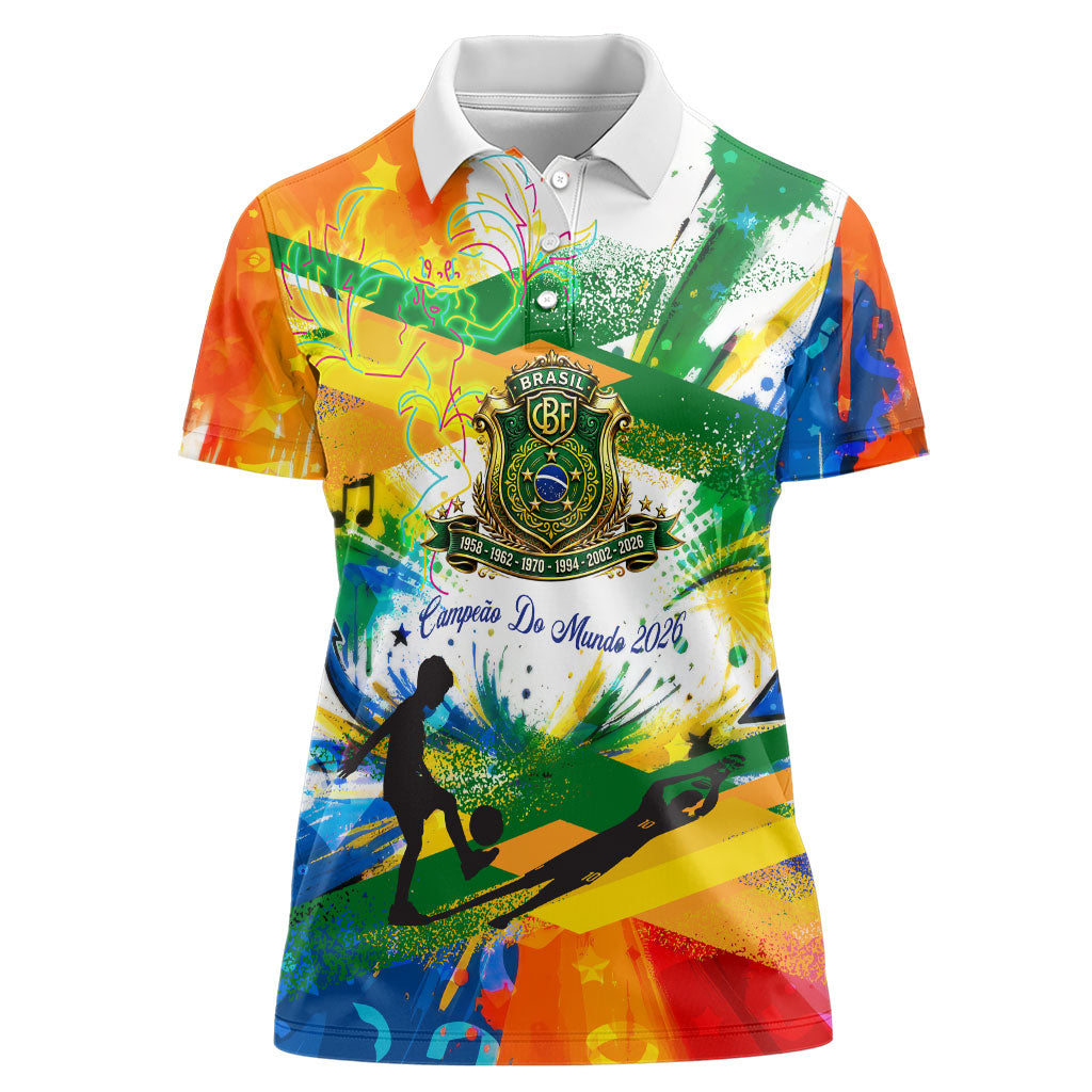 Personalized Brazil 6 Time World Football Champion 2026 Women Polo Shirt Hexa Brasil Jaguar Mascot - Graffiti Splash Art
