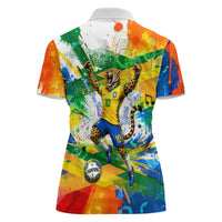 Personalized Brazil 6 Time World Football Champion 2026 Women Polo Shirt Hexa Brasil Jaguar Mascot - Graffiti Splash Art