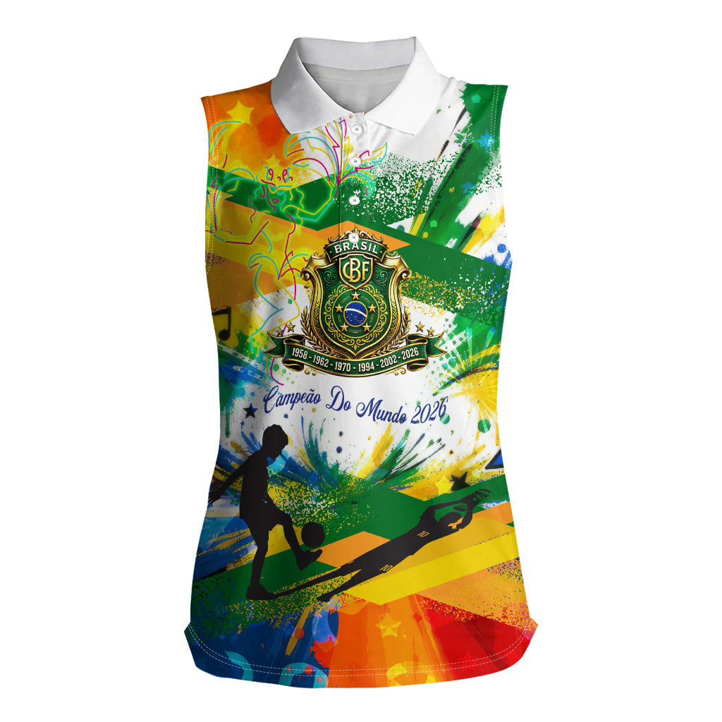 Personalized Brazil 6 Time World Football Champion 2026 Women Sleeveless Polo Shirt Hexa Brasil Jaguar Mascot - Graffiti Splash Art