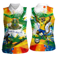 Personalized Brazil 6 Time World Football Champion 2026 Women Sleeveless Polo Shirt Hexa Brasil Jaguar Mascot - Graffiti Splash Art