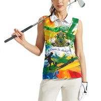 Personalized Brazil 6 Time World Football Champion 2026 Women Sleeveless Polo Shirt Hexa Brasil Jaguar Mascot - Graffiti Splash Art