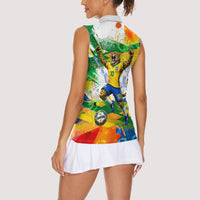 Personalized Brazil 6 Time World Football Champion 2026 Women Sleeveless Polo Shirt Hexa Brasil Jaguar Mascot - Graffiti Splash Art