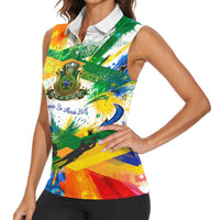 Personalized Brazil 6 Time World Football Champion 2026 Women Sleeveless Polo Shirt Hexa Brasil Jaguar Mascot - Graffiti Splash Art