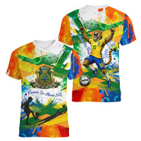 Personalized Brazil 6 Time World Football Champion 2026 Women V-Neck T-Shirt Hexa Brasil Jaguar Mascot - Graffiti Splash Art