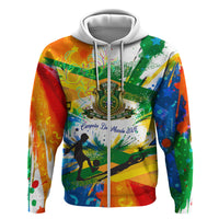 Personalized Brazil 6 Time World Football Champion 2026 Zip Hoodie Hexa Brasil Jaguar Mascot - Graffiti Splash Art
