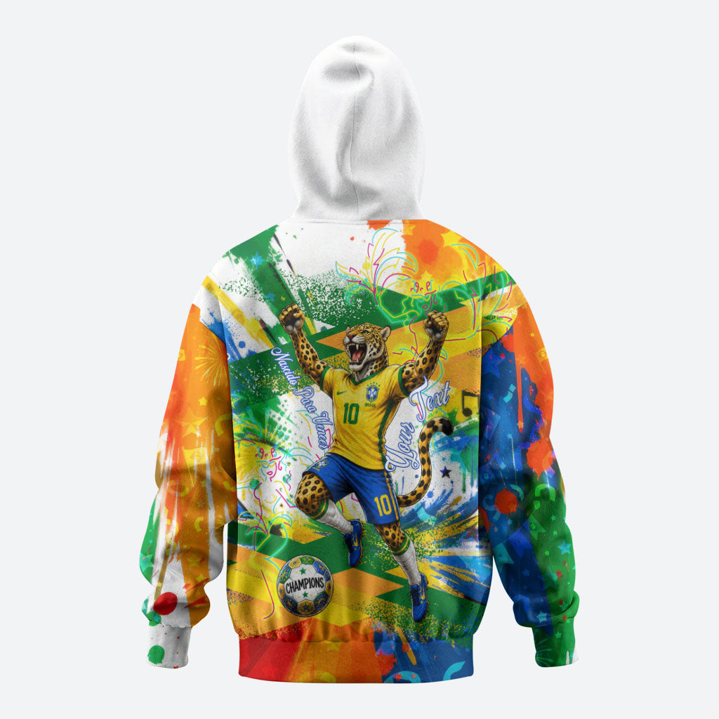 Personalized Brazil 6 Time World Football Champion 2026 Zip Hoodie Hexa Brasil Jaguar Mascot - Graffiti Splash Art