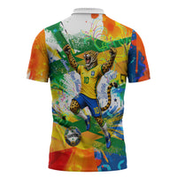 Personalized Brazil 6 Time World Football Champion 2026 Zipper Polo Shirt Hexa Brasil Jaguar Mascot - Graffiti Splash Art