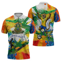 Personalized Brazil 6 Time World Football Champion 2026 Zipper Polo Shirt Hexa Brasil Jaguar Mascot - Graffiti Splash Art