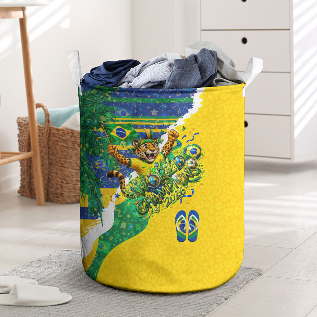 Brazil Football World Champions 2026 Laundry Basket Brasil Futebol - Jaguar Mascot - Vibrant Carnival Style