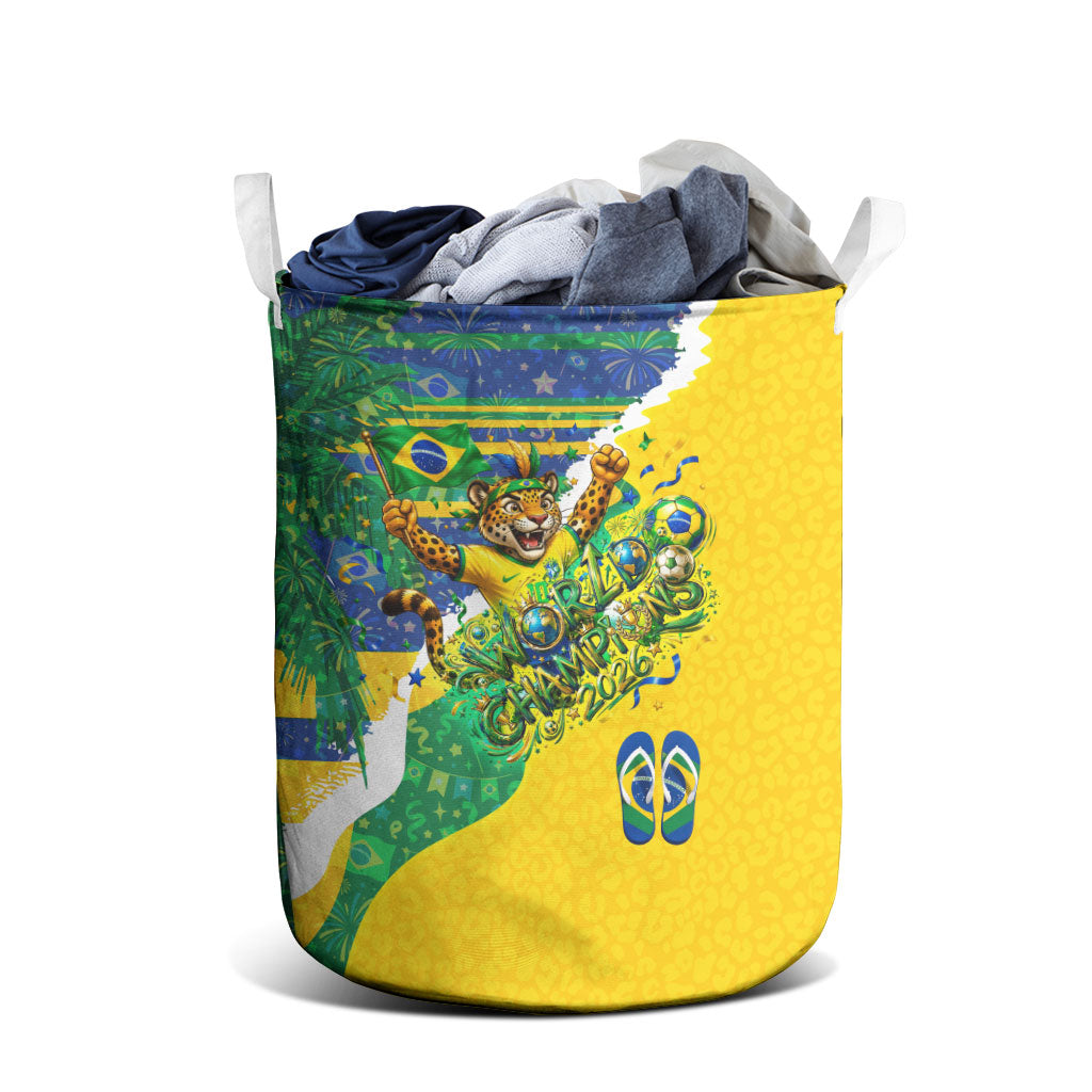 Brazil Football World Champions 2026 Laundry Basket Brasil Futebol - Jaguar Mascot - Vibrant Carnival Style