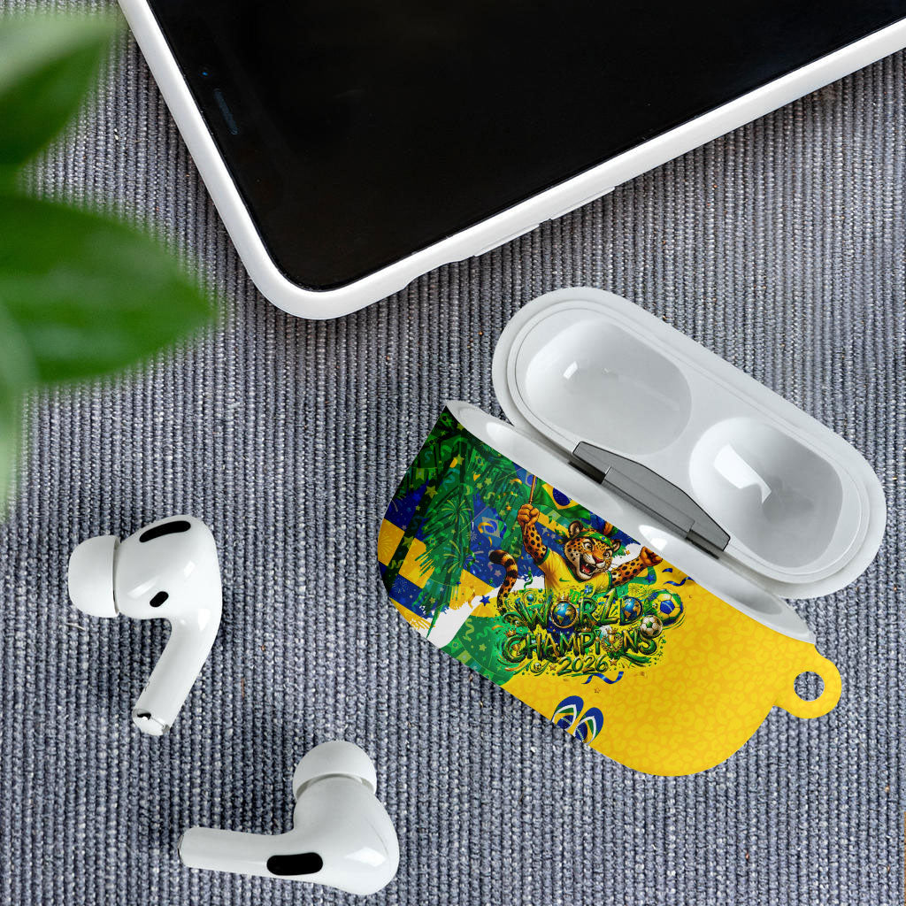 Brazil Football World Champions 2026 AirPods Case Brasil Futebol - Jaguar Mascot - Vibrant Carnival Style