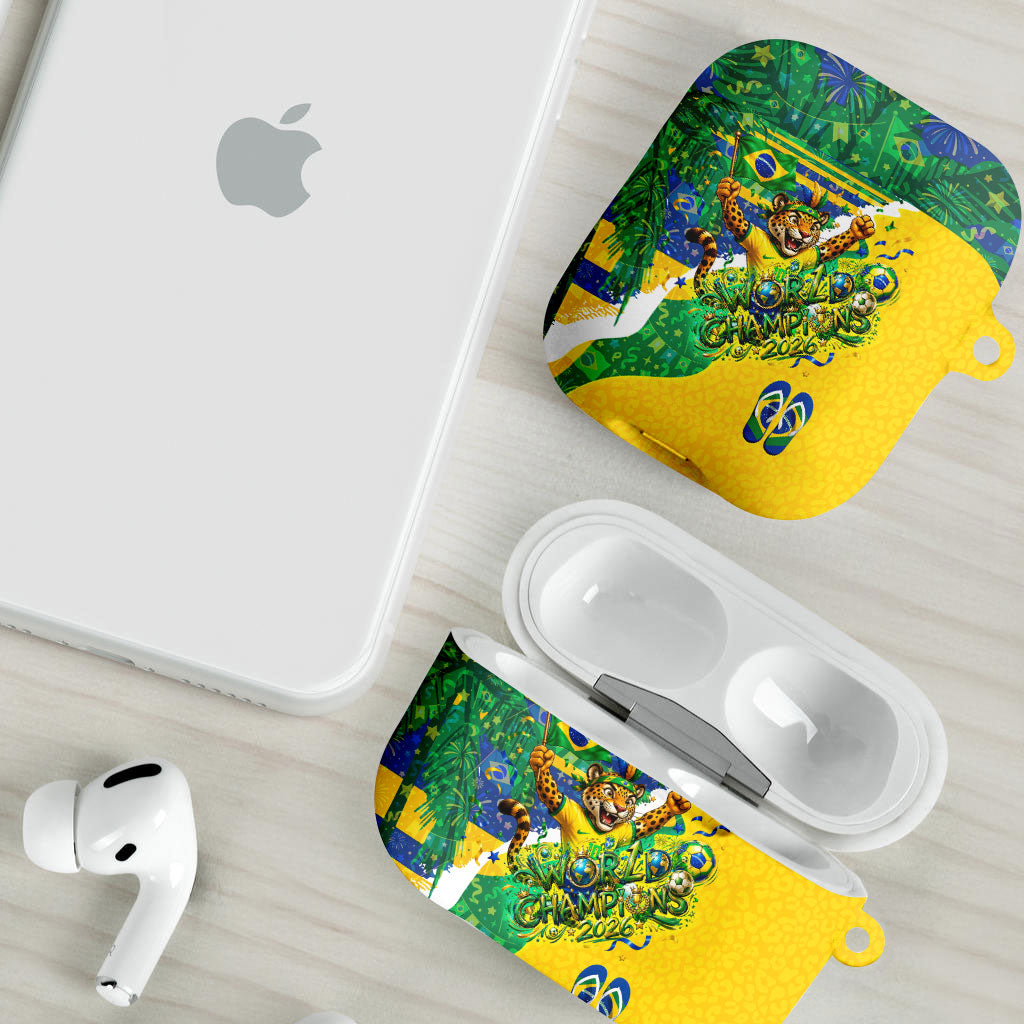 Brazil Football World Champions 2026 AirPods Case Brasil Futebol - Jaguar Mascot - Vibrant Carnival Style