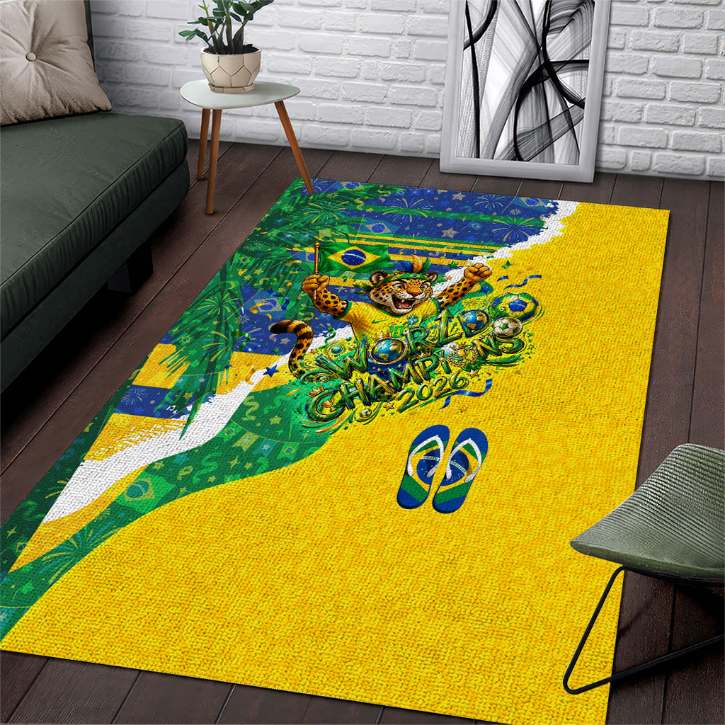Brazil Football World Champions 2026 Area Rug Brasil Futebol - Jaguar Mascot - Vibrant Carnival Style
