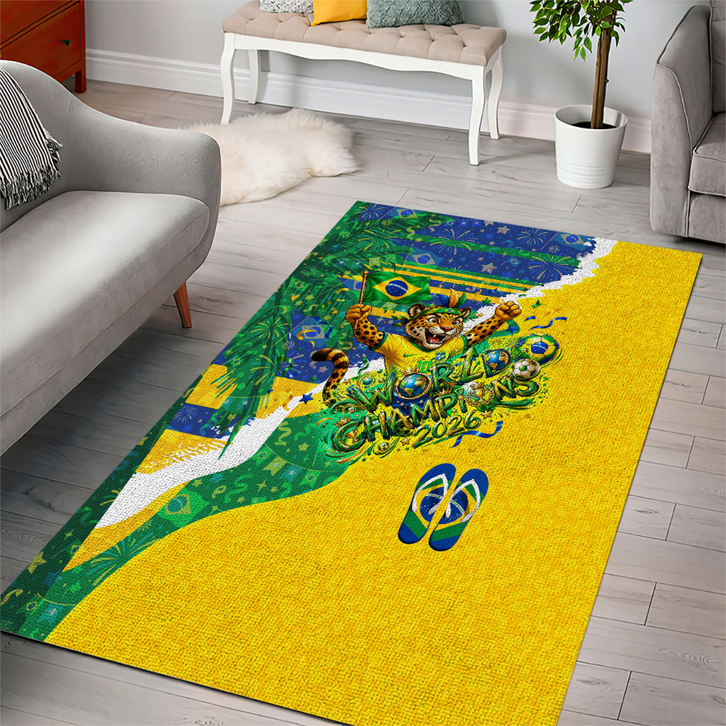 Brazil Football World Champions 2026 Area Rug Brasil Futebol - Jaguar Mascot - Vibrant Carnival Style