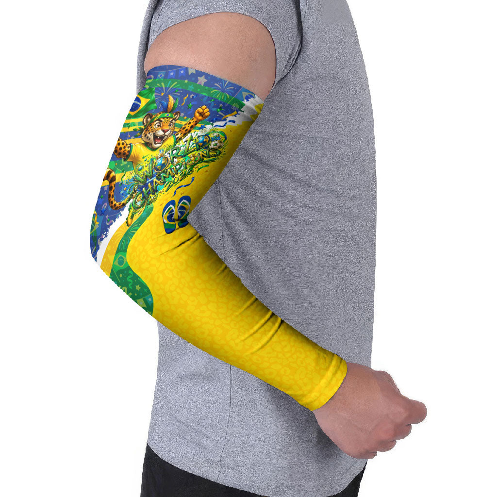 Brazil Football World Champions 2026 Arm Sleeves Brasil Futebol - Jaguar Mascot - Vibrant Carnival Style