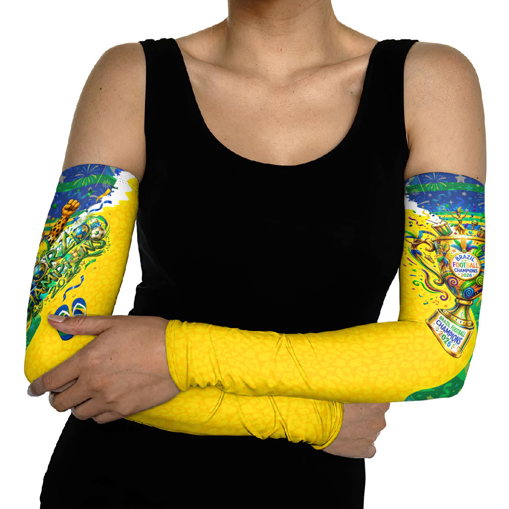 Brazil Football World Champions 2026 Arm Sleeves Brasil Futebol - Jaguar Mascot - Vibrant Carnival Style