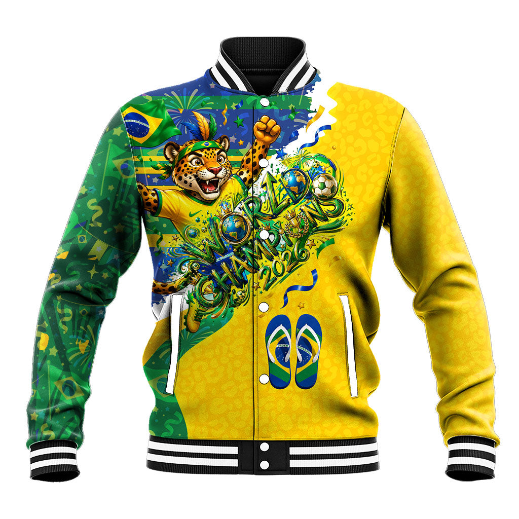 Brazil Football World Champions 2026 Baseball Jacket Brasil Futebol - Jaguar Mascot - Vibrant Carnival Style