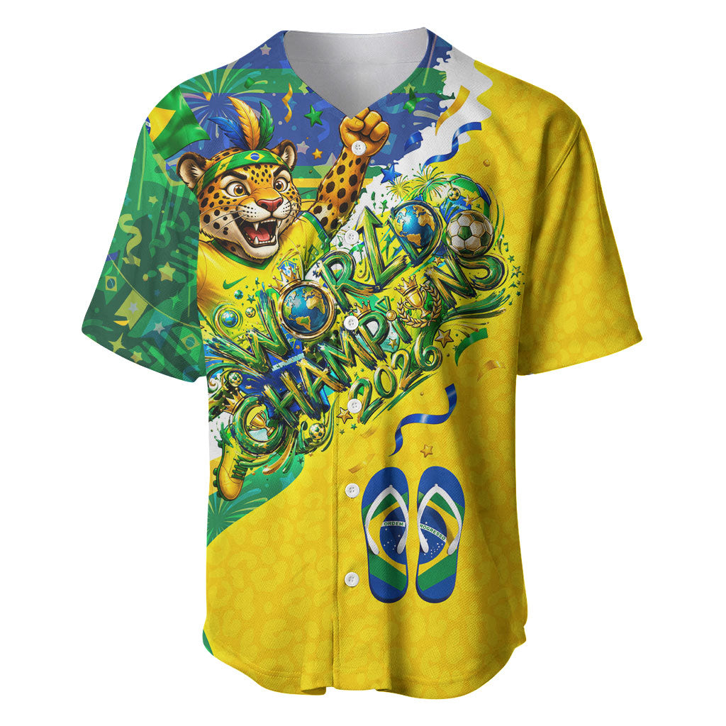 Brazil Football World Champions 2026 Baseball Jersey Brasil Futebol - Jaguar Mascot - Vibrant Carnival Style
