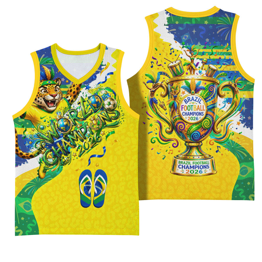 Brazil Football World Champions 2026 Basketball Jersey Brasil Futebol - Jaguar Mascot - Vibrant Carnival Style