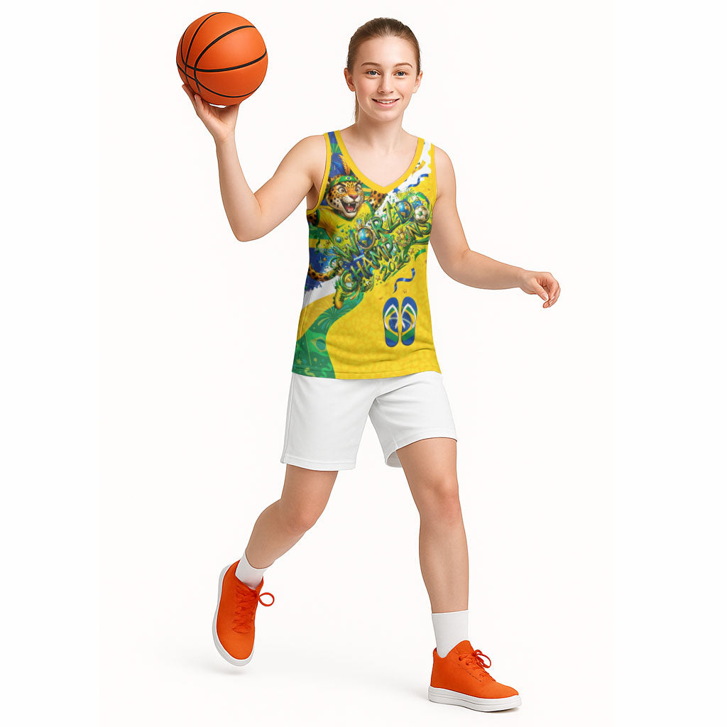 Brazil Football World Champions 2026 Basketball Jersey Brasil Futebol - Jaguar Mascot - Vibrant Carnival Style