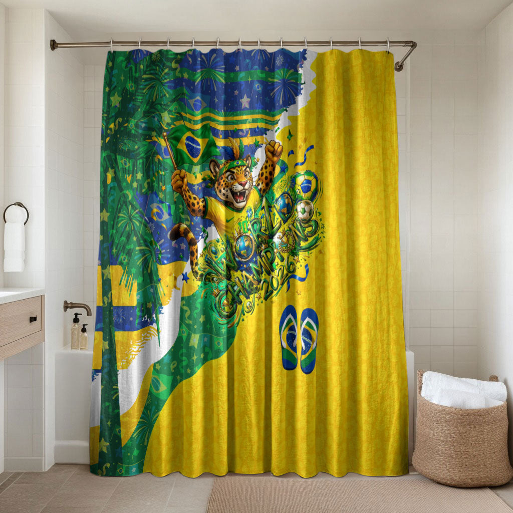 Brazil Football World Champions 2026 Bathroom Set Brasil Futebol - Jaguar Mascot - Vibrant Carnival Style