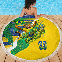 Brazil Football World Champions 2026 Beach Blanket Brasil Futebol - Jaguar Mascot - Vibrant Carnival Style