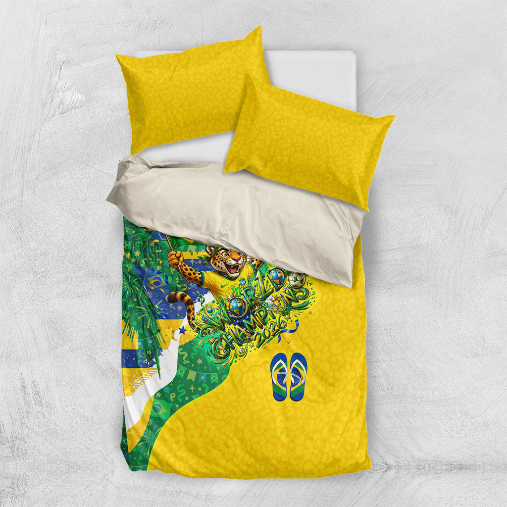 Brazil Football World Champions 2026 Bedding Set Brasil Futebol - Jaguar Mascot - Vibrant Carnival Style