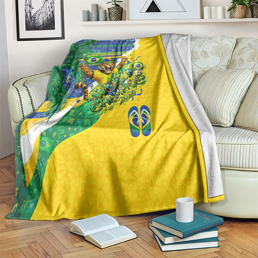 Brazil Football World Champions 2026 Blanket Brasil Futebol - Jaguar Mascot - Vibrant Carnival Style