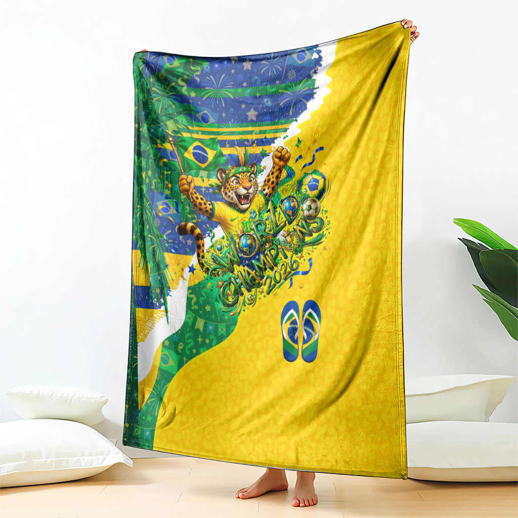 Brazil Football World Champions 2026 Blanket Brasil Futebol - Jaguar Mascot - Vibrant Carnival Style