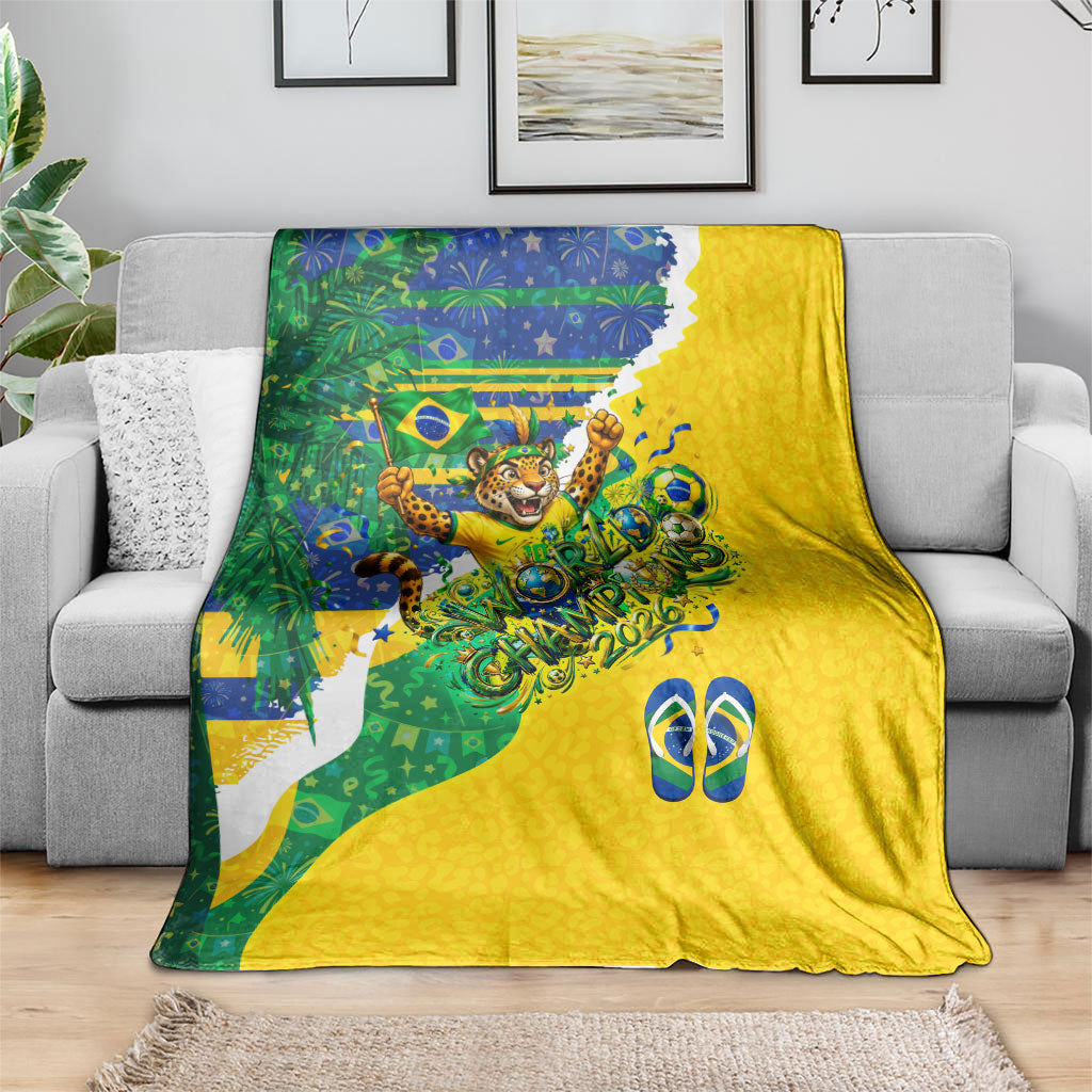 Brazil Football World Champions 2026 Blanket Brasil Futebol - Jaguar Mascot - Vibrant Carnival Style
