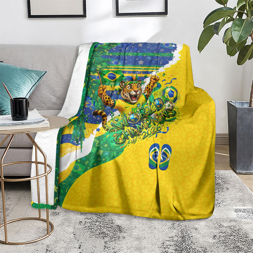Brazil Football World Champions 2026 Blanket Brasil Futebol - Jaguar Mascot - Vibrant Carnival Style