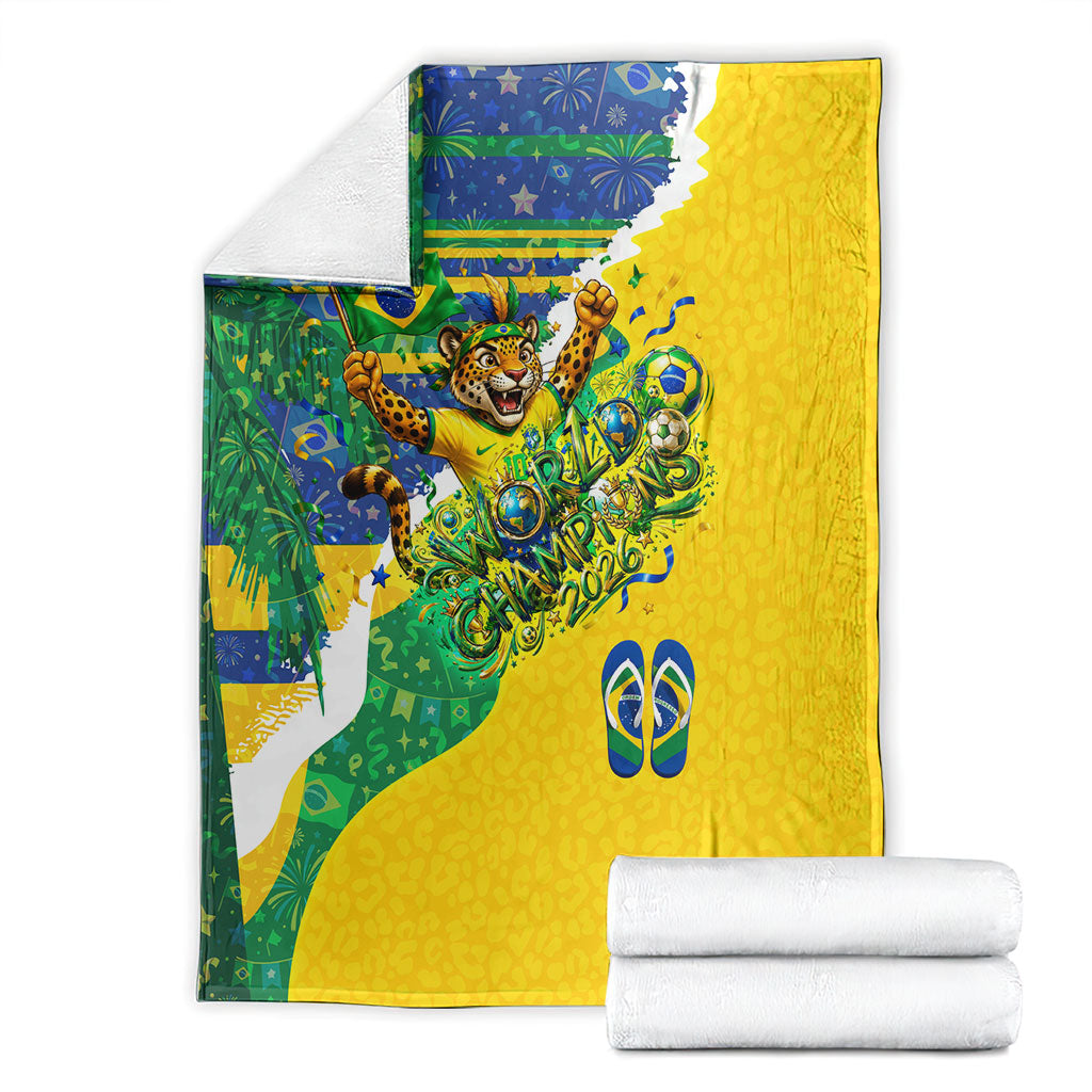 Brazil Football World Champions 2026 Blanket Brasil Futebol - Jaguar Mascot - Vibrant Carnival Style