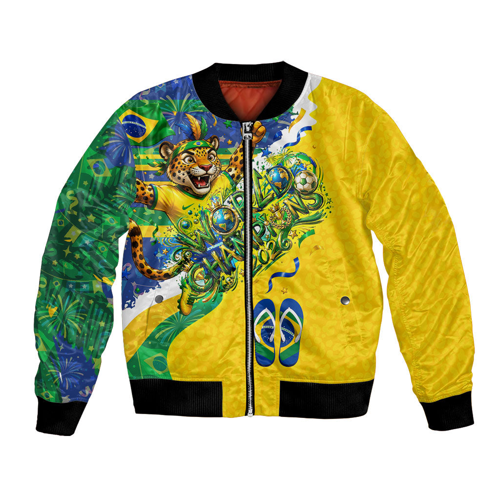 Brazil Football World Champions 2026 Bomber Jacket Brasil Futebol - Jaguar Mascot - Vibrant Carnival Style